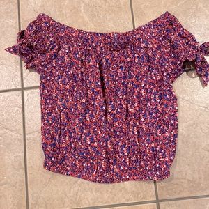 GAP pink and blue Floral Off-Shoulder top like new